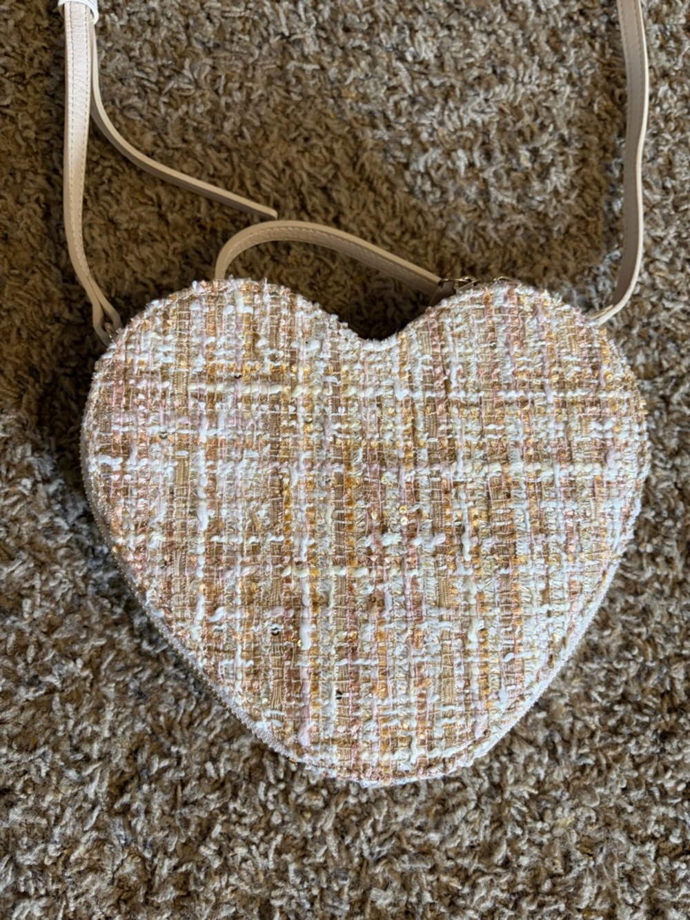 Lauren Conrad Heart-Shaped Tweed Crossbody Bag in Blush